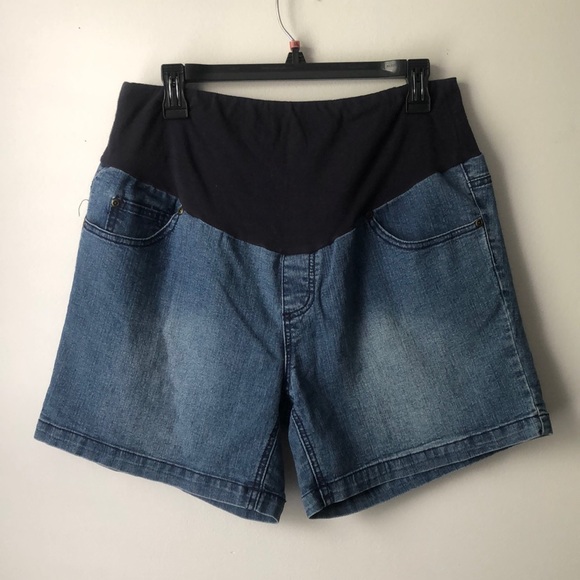 Planet Motherhood Blue Denim Cotton Panel Maternity Shorts size Large (12/14) - Picture 1 of 8